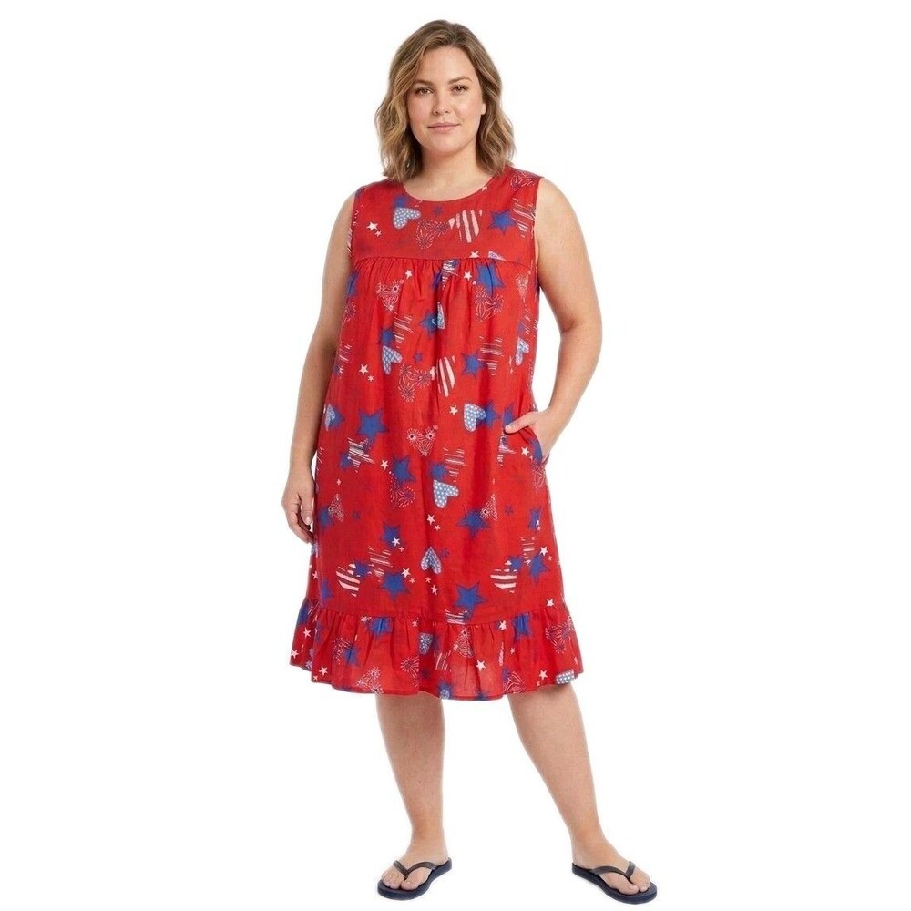 Anthony Richards VTG Americana Heart Star Mumu Patio Dress Sleeveless Women's XL